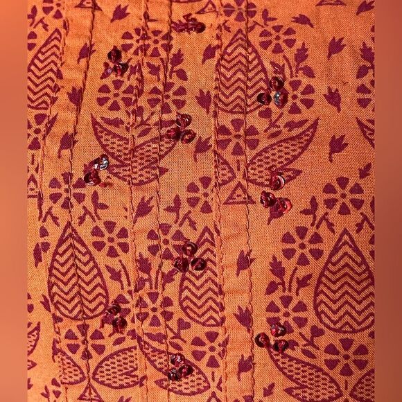 Westside Bohemian Long Orange Tunic w/ Red Designs & Sequins (Size: XS) - Picture 15 of 16
